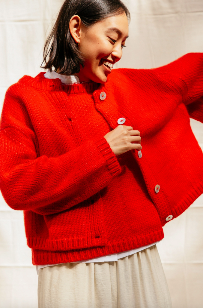 Sheba Cardigan Sweater, Habanero