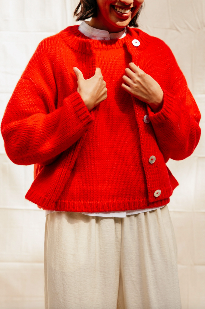 Sheba Cardigan Sweater, Habanero