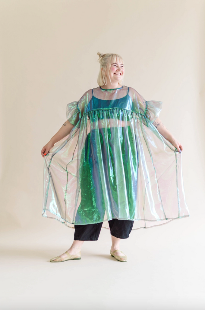 Mushroom Dress, Green Metallic