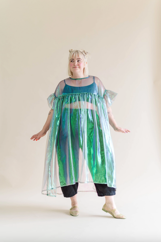 Mushroom Dress, Green Metallic