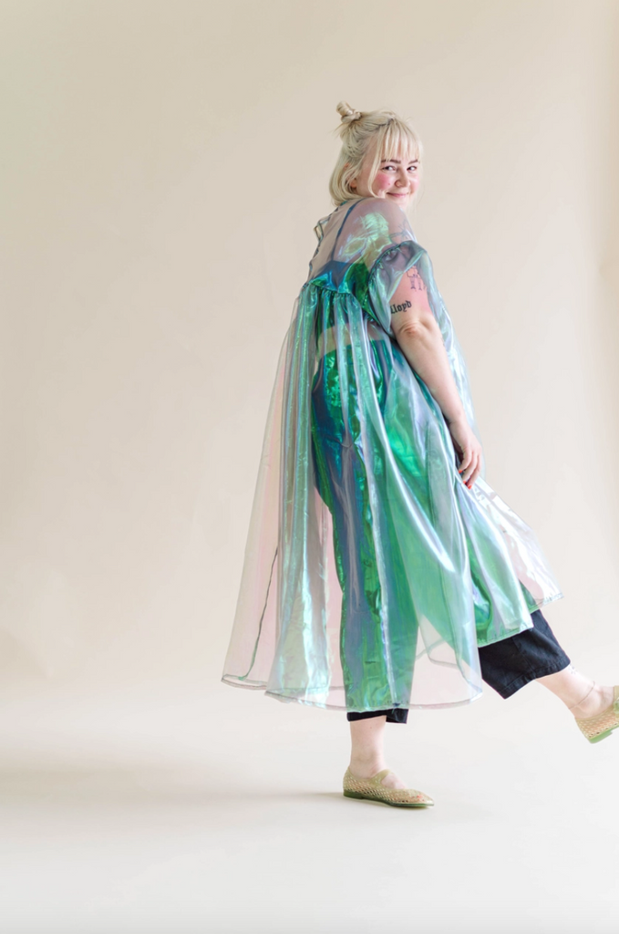 Mushroom Dress, Green Metallic