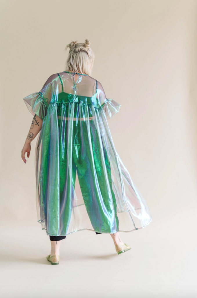 Mushroom Dress, Green Metallic