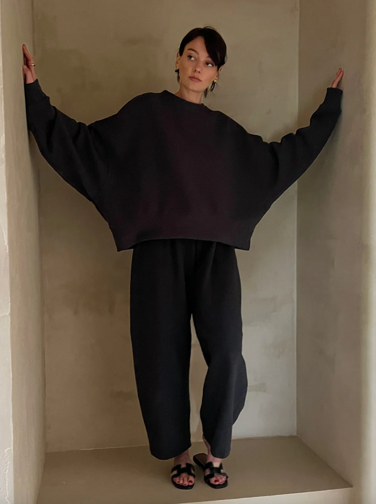 Camden Rippled Cotton Curve Pant, Faded Black