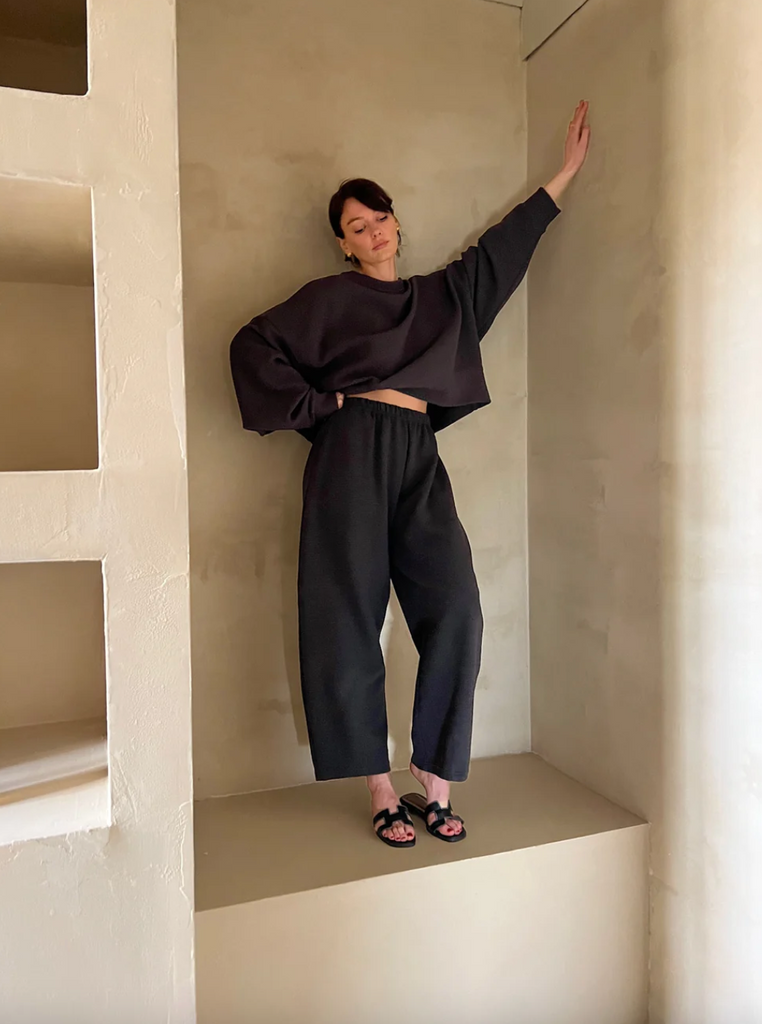 Camden Rippled Cotton Curve Pant, Faded Black