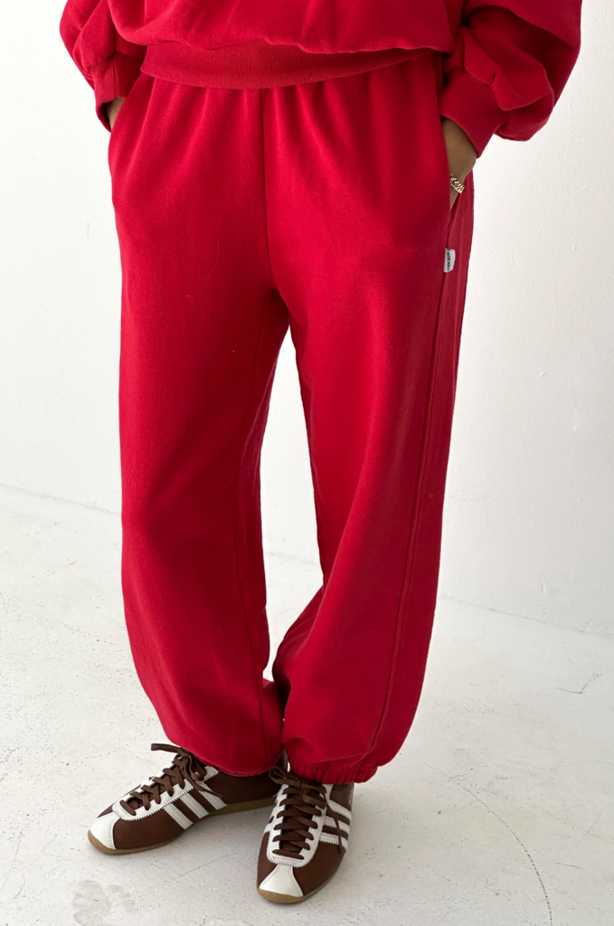 French Terry Balloon Pants, Red Tulip