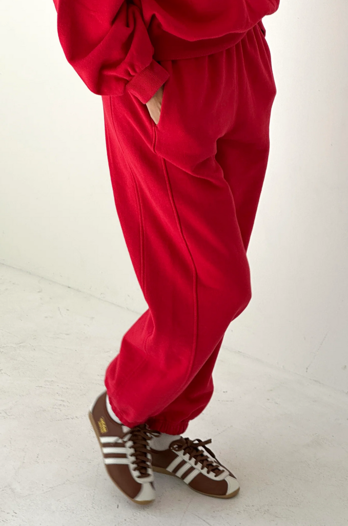 French Terry Balloon Pants, Red Tulip