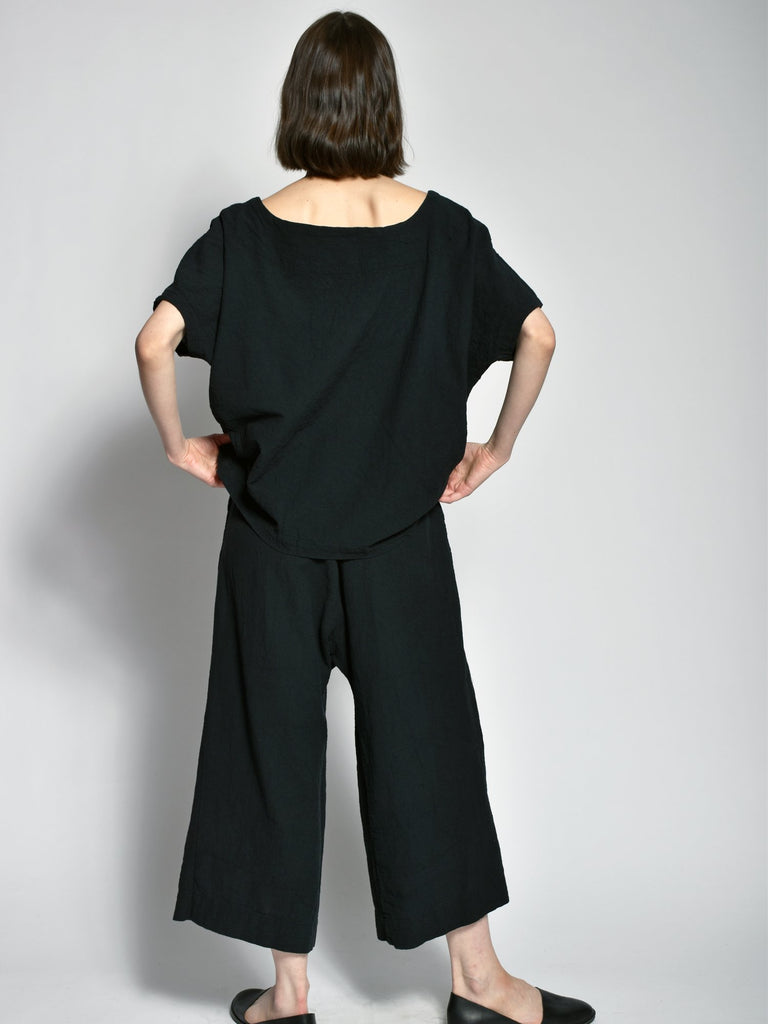 Black Coarse Cotton Pleat Pants