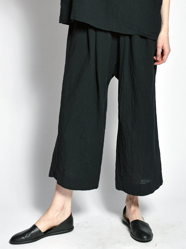 Black Coarse Cotton Pleat Pants