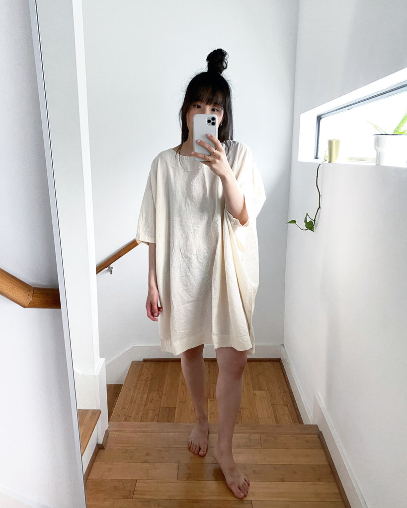 Cream Coarse Cotton Box Dress