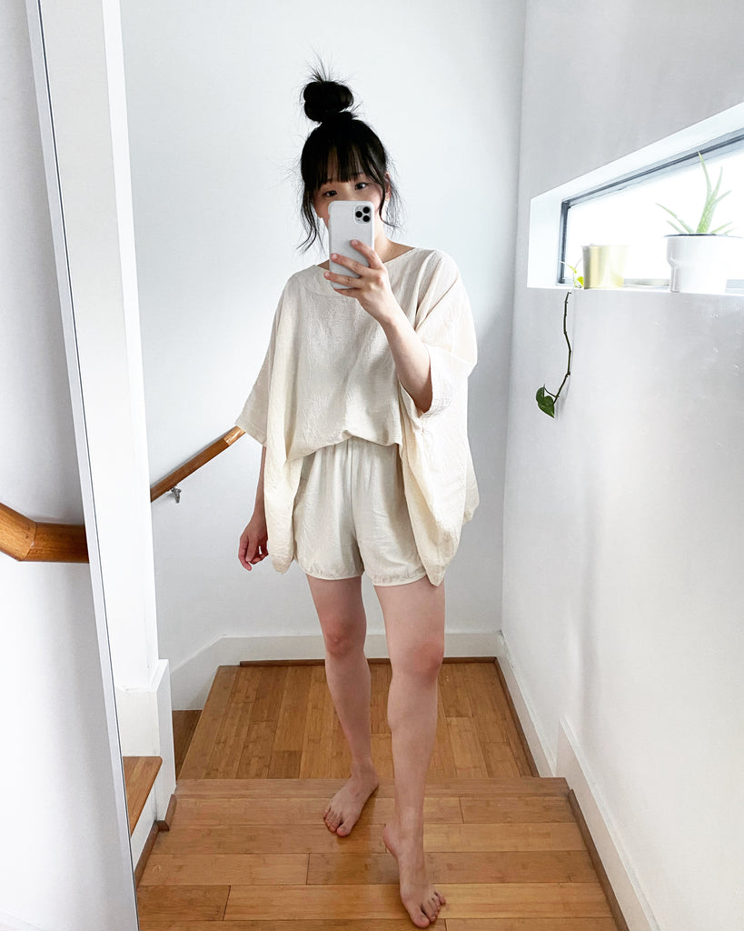 Cream Coarse Cotton Cube Top